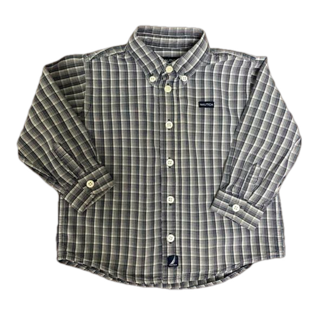 Nautica Dress shirt, 2T , navy blue and white. 100% cotton. Like new